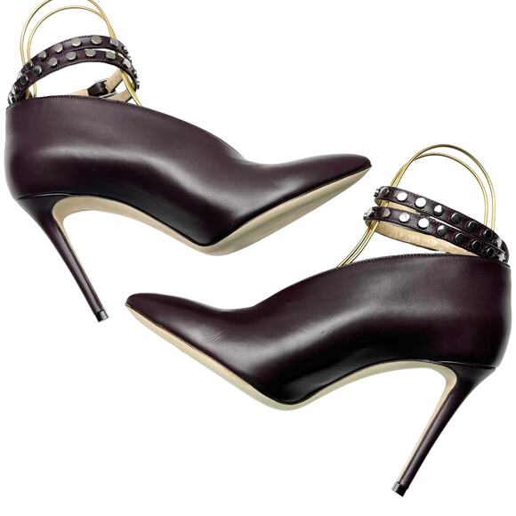 JIMMY CHOO Lark 100 Studded Booties EU 38.5 US 8.5 Deep Purple Leather Stiletto - Picture 7 of 13
